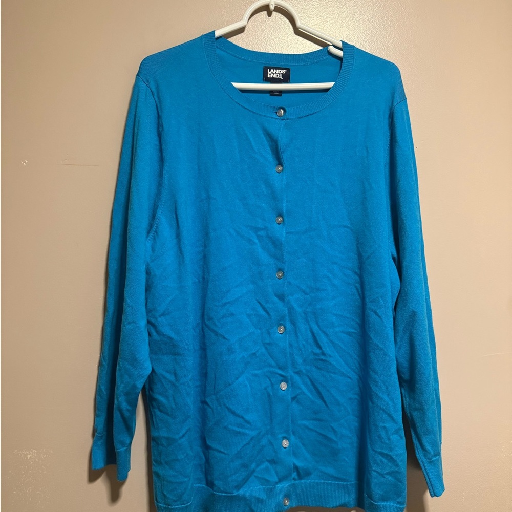 Lands' End Blue 2x Button-Up Sweater Cardigan